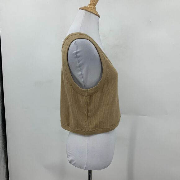 Madewell Crewneck Crop Tank Womens XL Extra Large Seed Khaki Waffle Knit Fitted - Picture 4 of 15